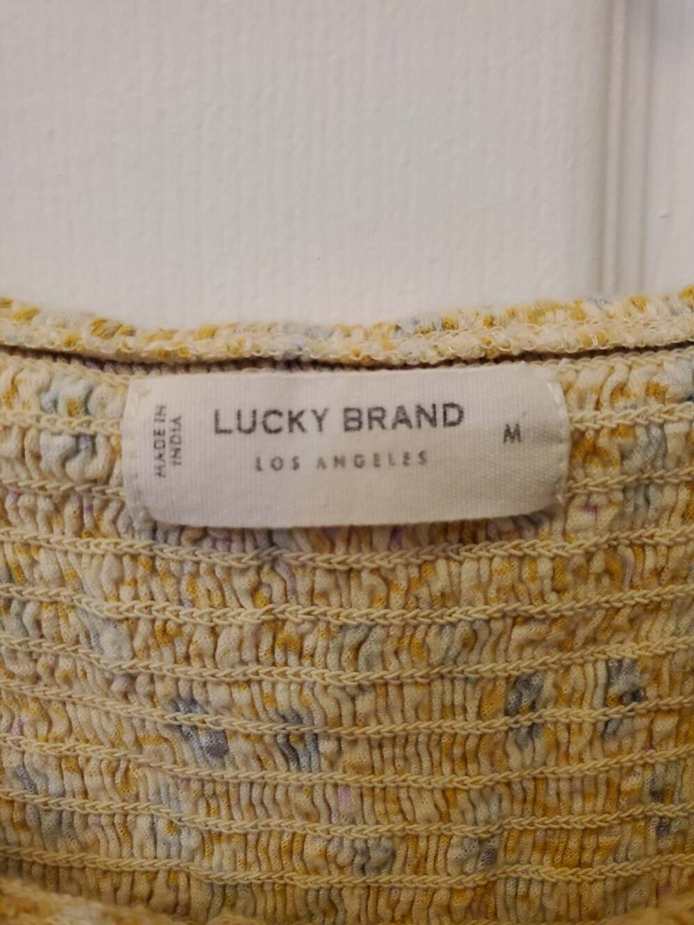 Lucky Brand Women's Beige Cotton Square-Neck Smocked Top Large Boho Cottagecore - Picture 2 of 5